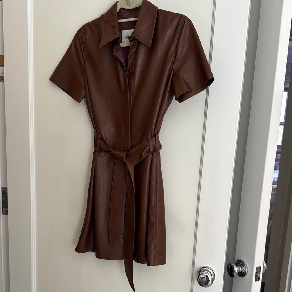 Brown Short Sleeve Leather Dress